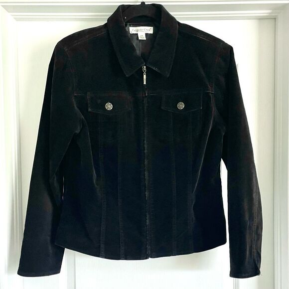Coldwater Creek Black Velvet Feel Cotton Spandex Full Zip Jacket Size PM - Picture 1 of 10